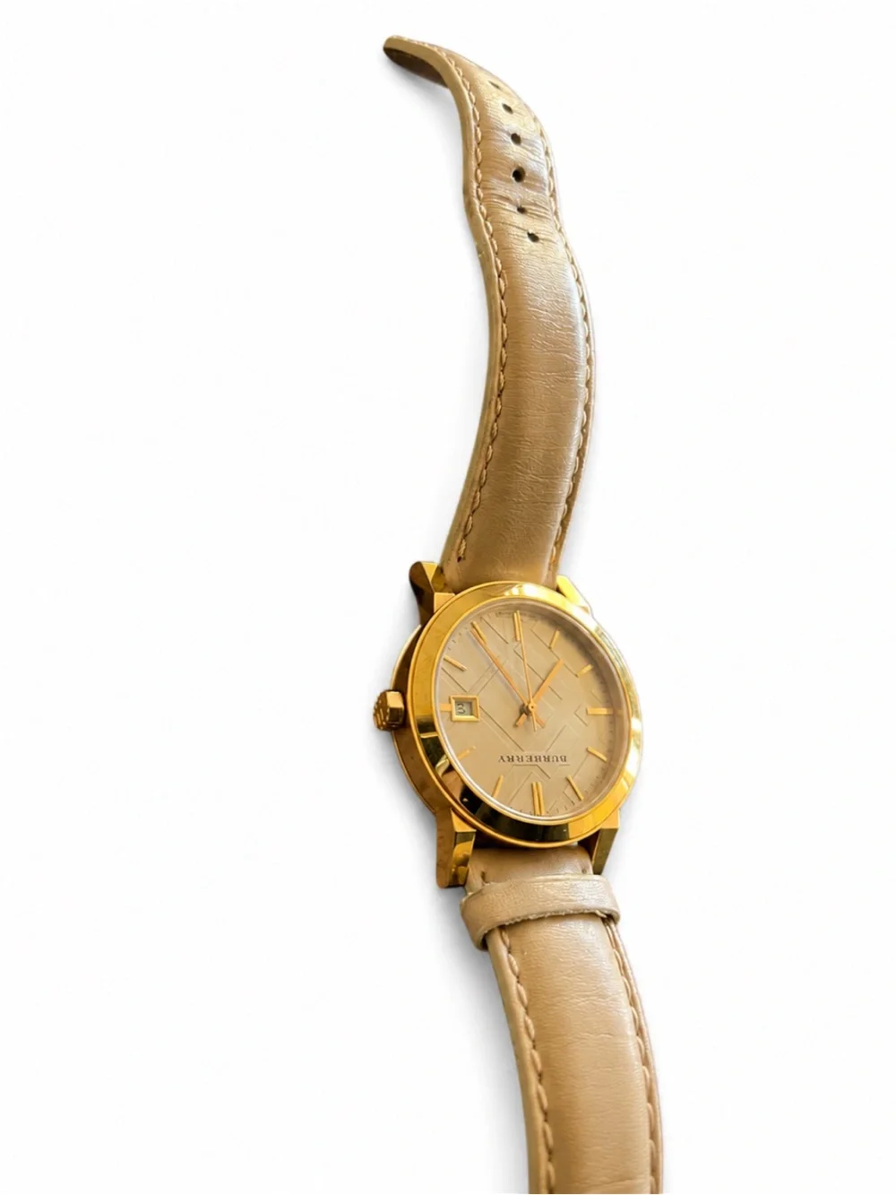 Burberry BU9109 Swiss Made Gold Tone Watch Cream Leather Strap - Picture 3 of 4